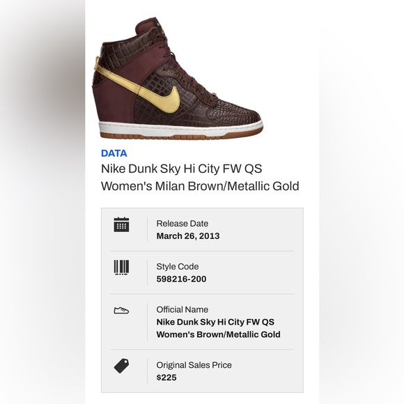 NIKE MILAN
WMNS DUNK SKY HI CITY FW QS 
METALLIC GOLD / CHOCOLATE 
US (7) /EU 38 - Picture 13 of 13